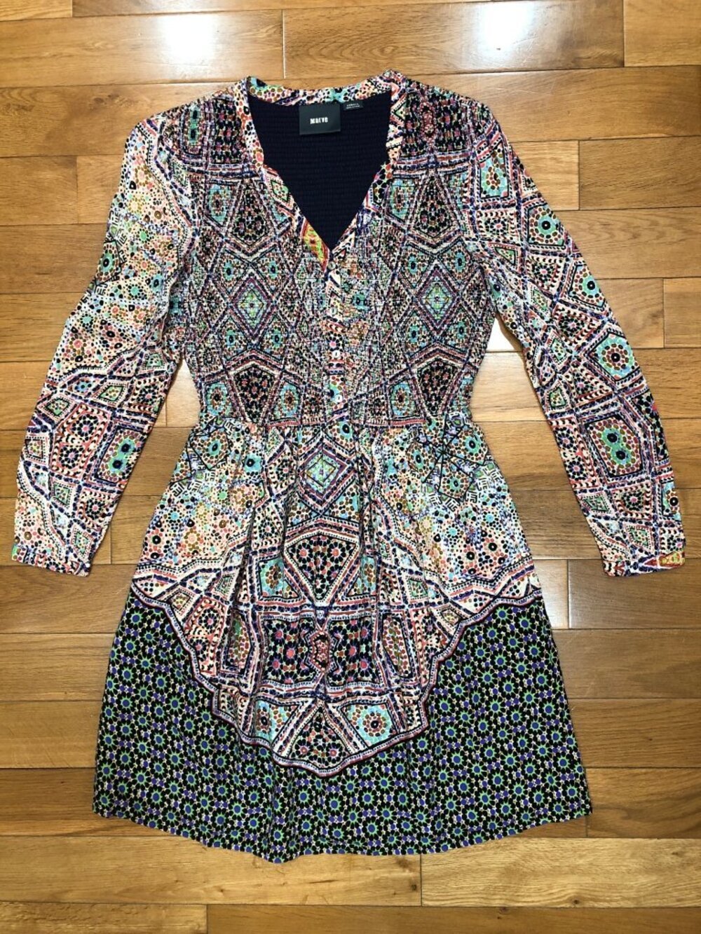 Maeve Anthropologie Tiled Amethyst Smocked Dress Boho Cottagecore Size XS - Picture 5 of 12